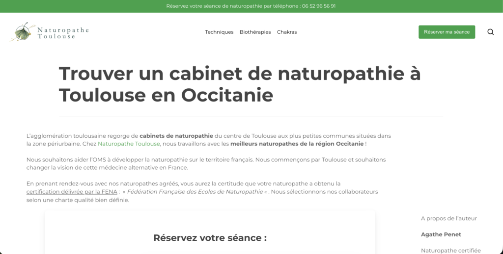 Naturopathe Toulouse : comment j’ai construit une plateforme SEO puissante dans un marché fermé et complexe 4 Capture decran 2025 12 09 a 10.40.29