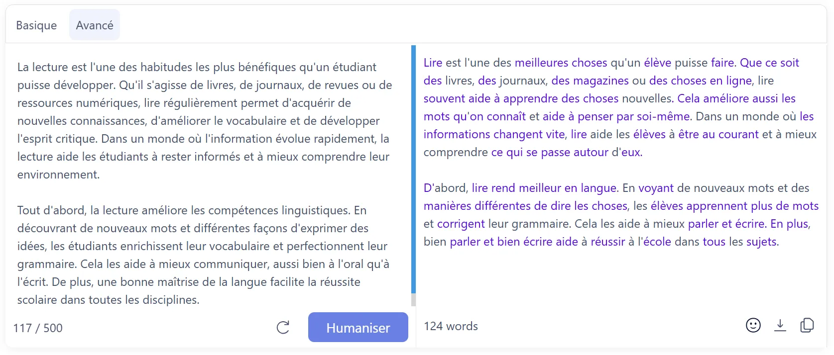 Techniques efficaces pour humaniser le contenu généré par ChatGPT 5 Capture d'un outil AI Humanizer transformant un texte généré par IA
