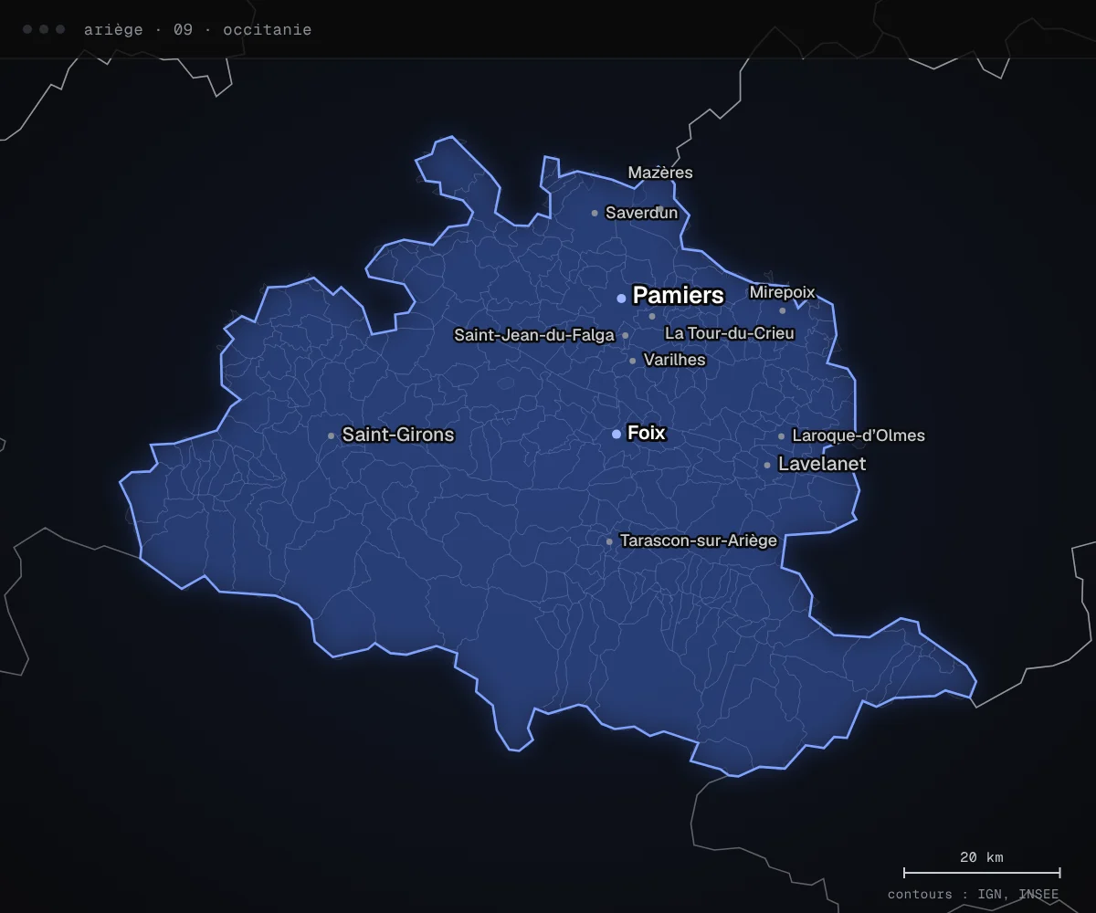 Carte du département de l’Ariège avec ses principales villes