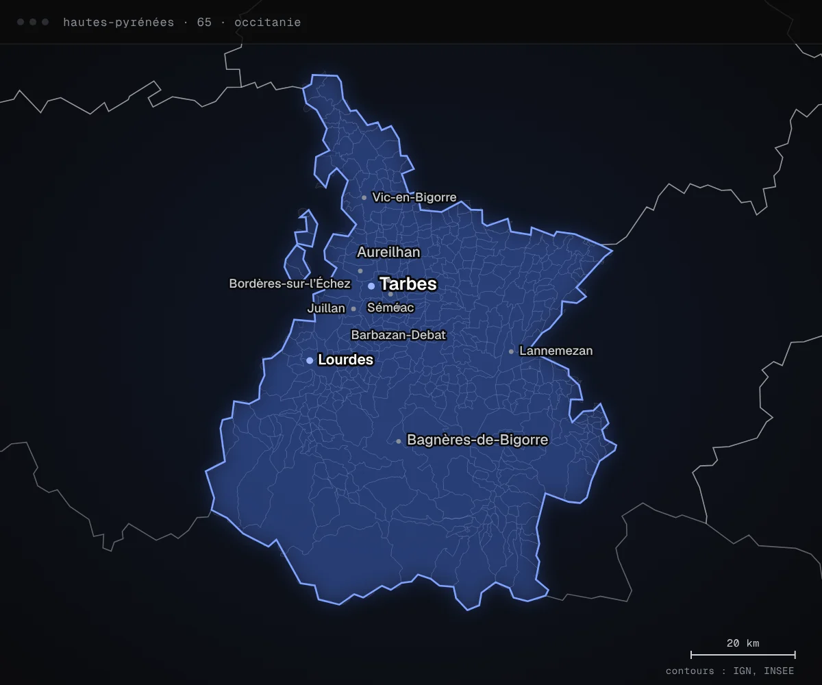 Carte du département des Hautes-Pyrénées avec ses principales villes