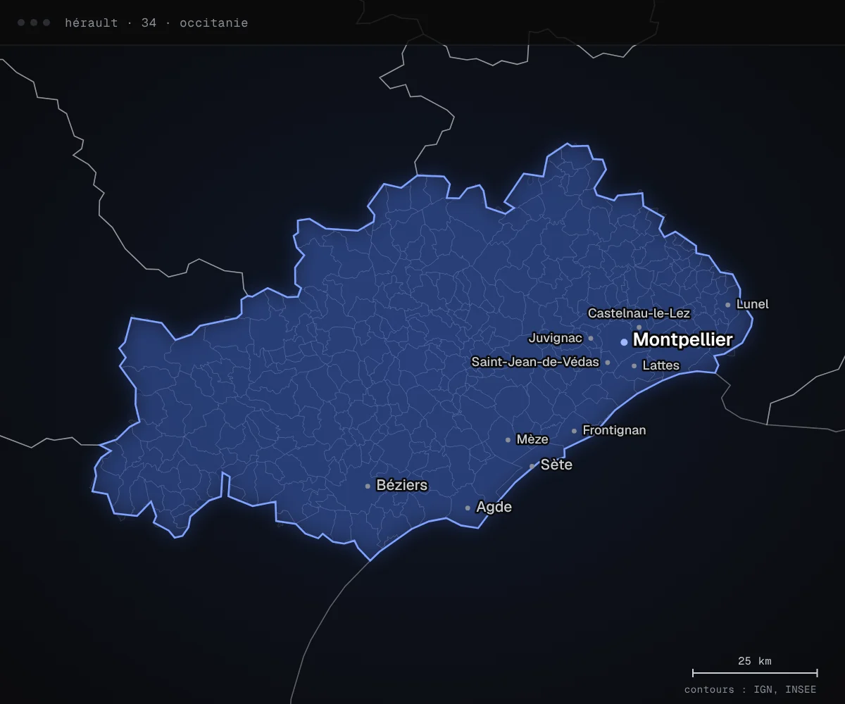Carte du département de l’Hérault avec ses principales villes