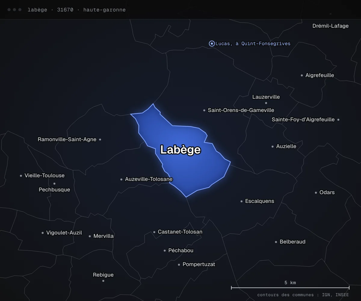 Carte de Labège et des communes voisines, dans le département de la Haute-Garonne