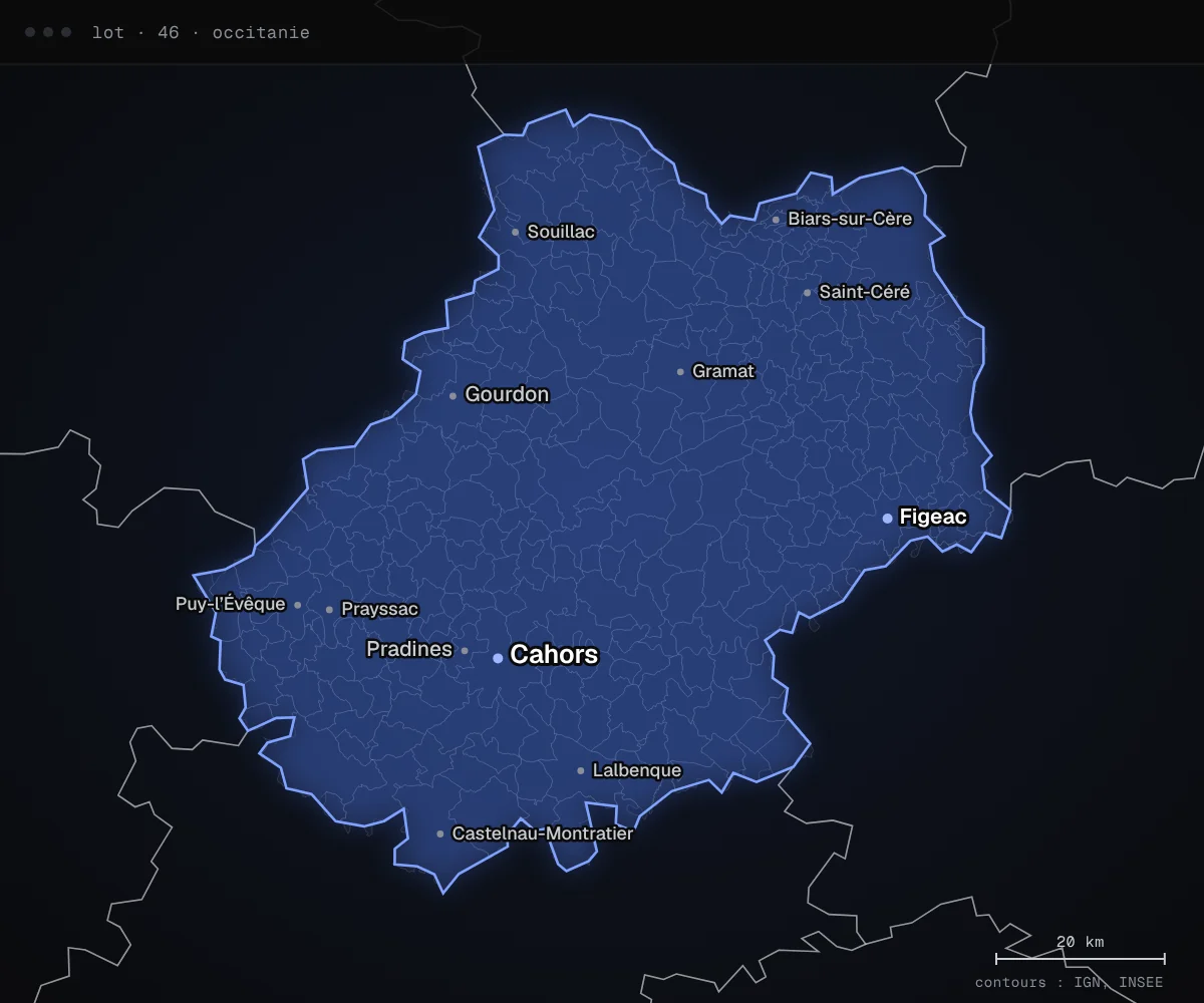 Carte du département du Lot avec ses principales villes