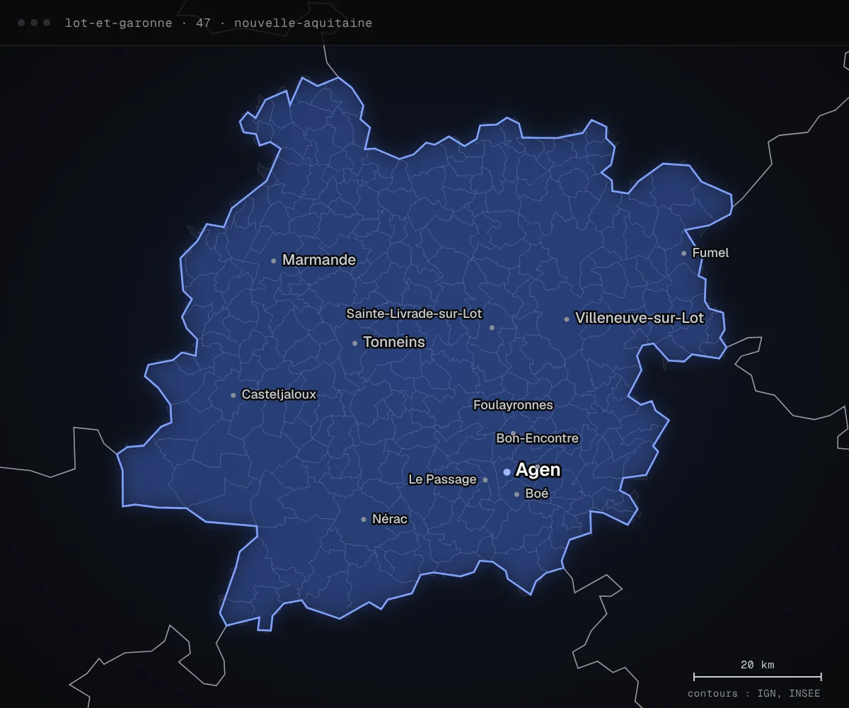 Carte du département du Lot-et-Garonne avec ses principales villes