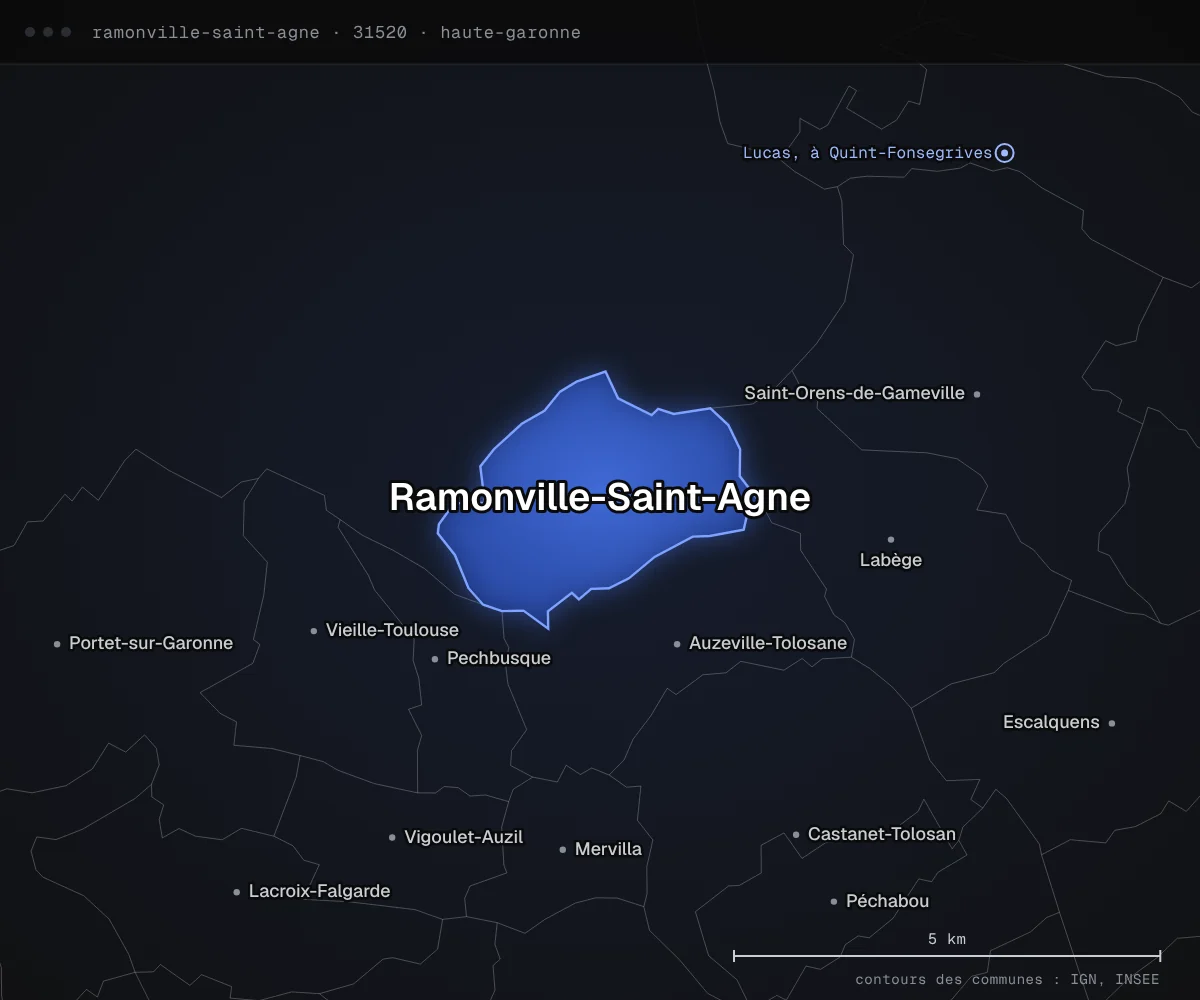 Carte de Ramonville-Saint-Agne et des communes voisines, dans le département de la Haute-Garonne