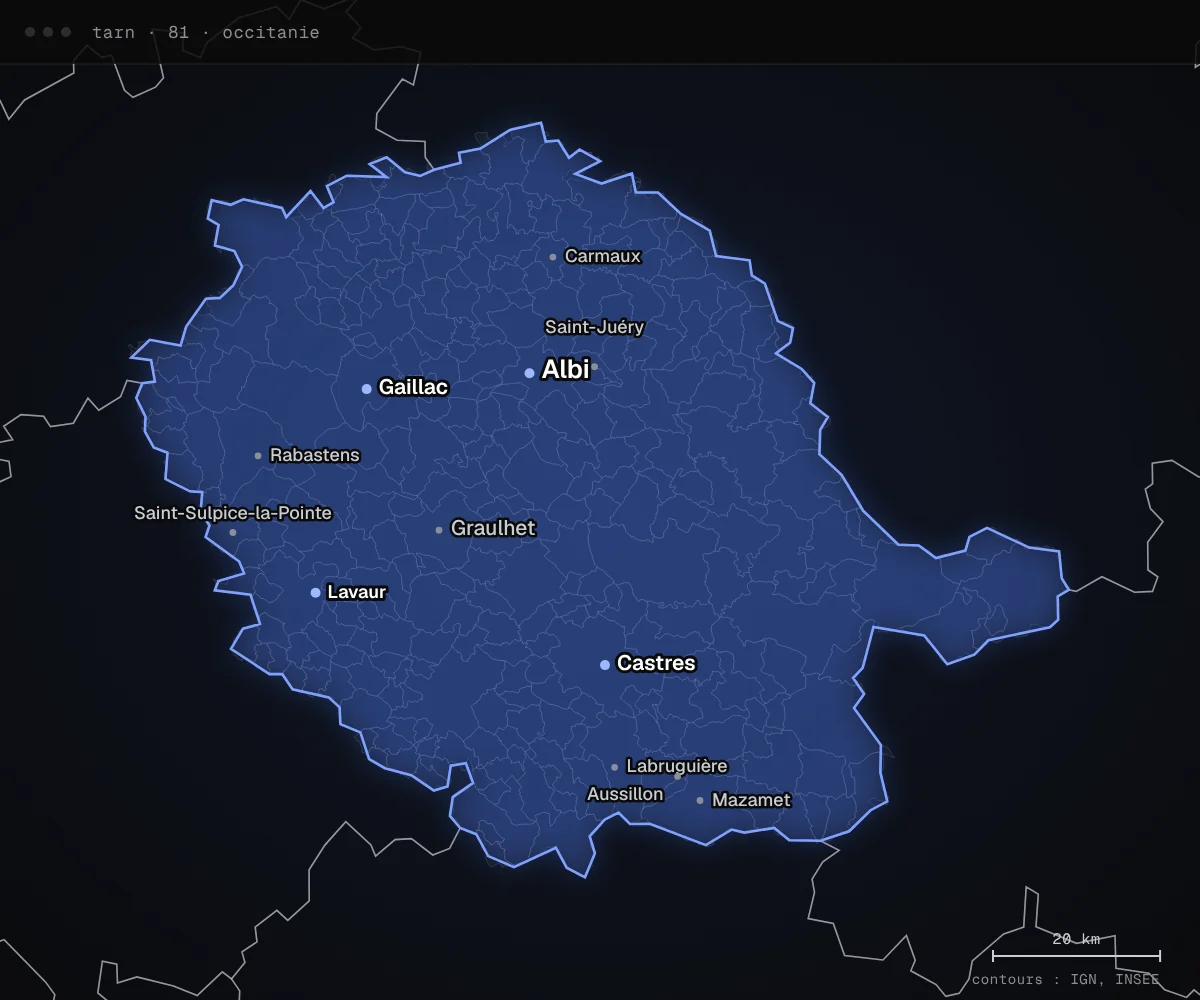 Carte du département du Tarn avec ses principales villes