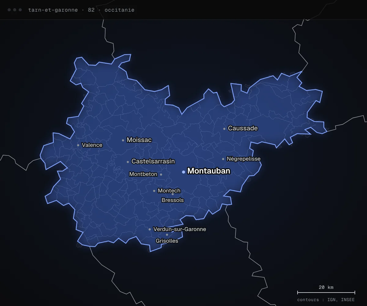 Carte du département du Tarn-et-Garonne avec ses principales villes