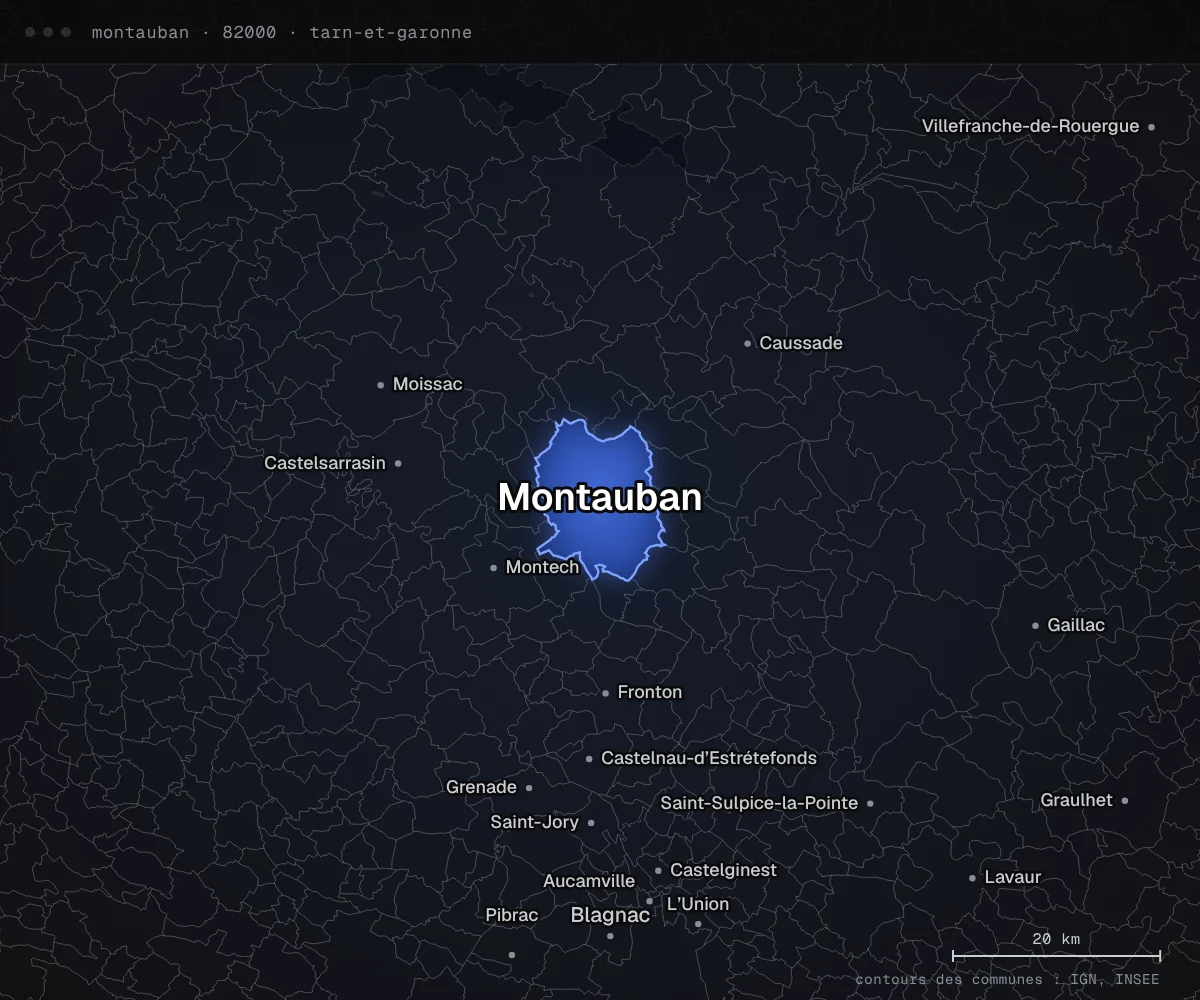 Carte des environs de Montauban, dans le département du Tarn-et-Garonne