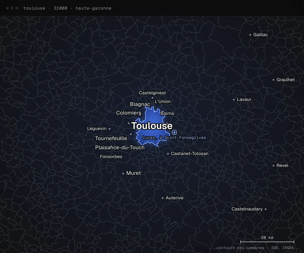 Carte des environs de Toulouse, dans le département de la Haute-Garonne