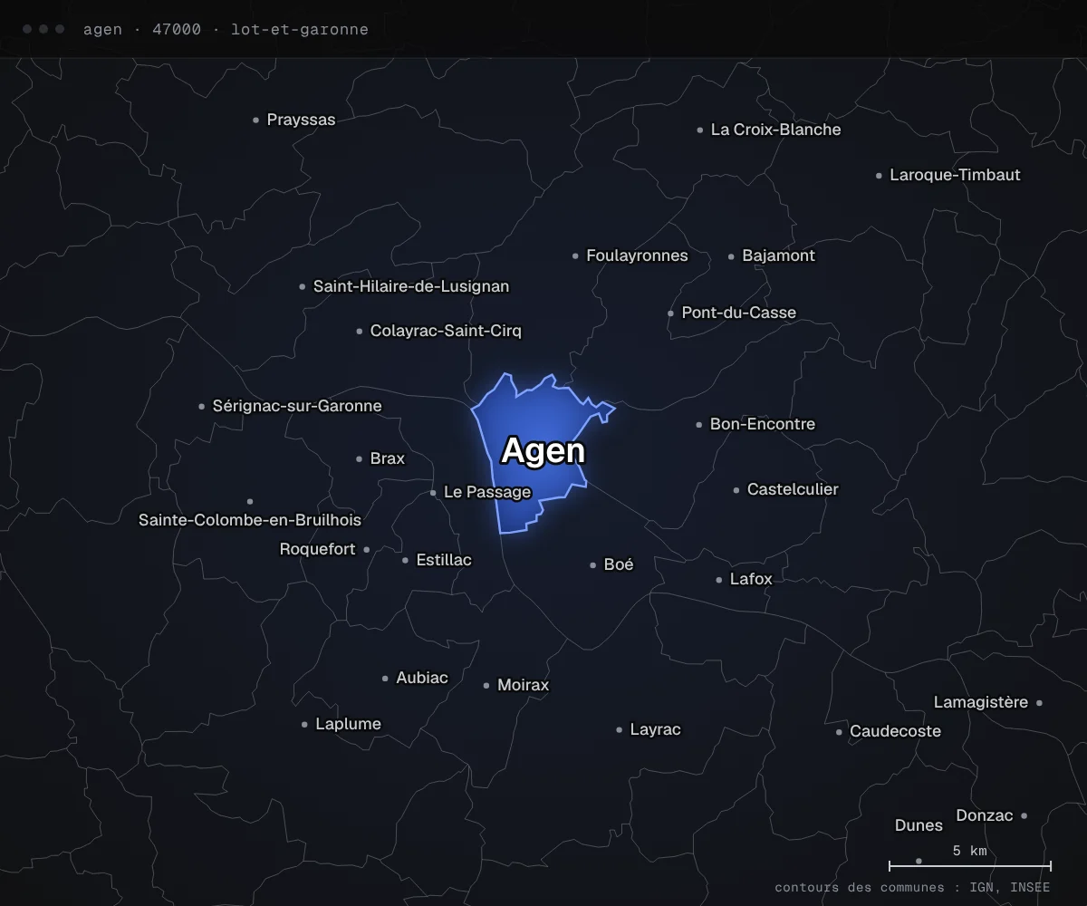 Carte des environs d’Agen, dans le département du Lot-et-Garonne