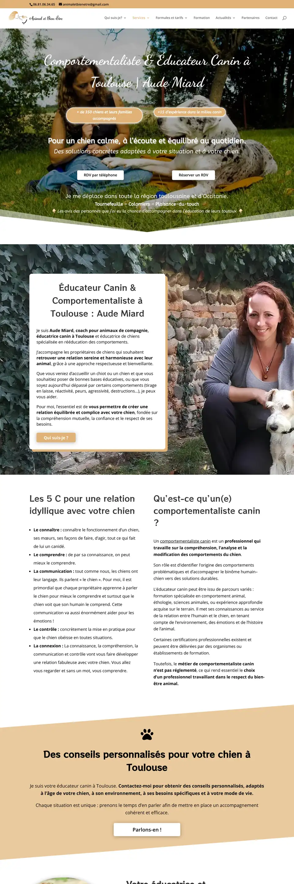 Créateur site web Lucas Fonseque 36 Site web Animal et Bien-Être, Aude Miard, comportementaliste et éducatrice canin à Toulouse
