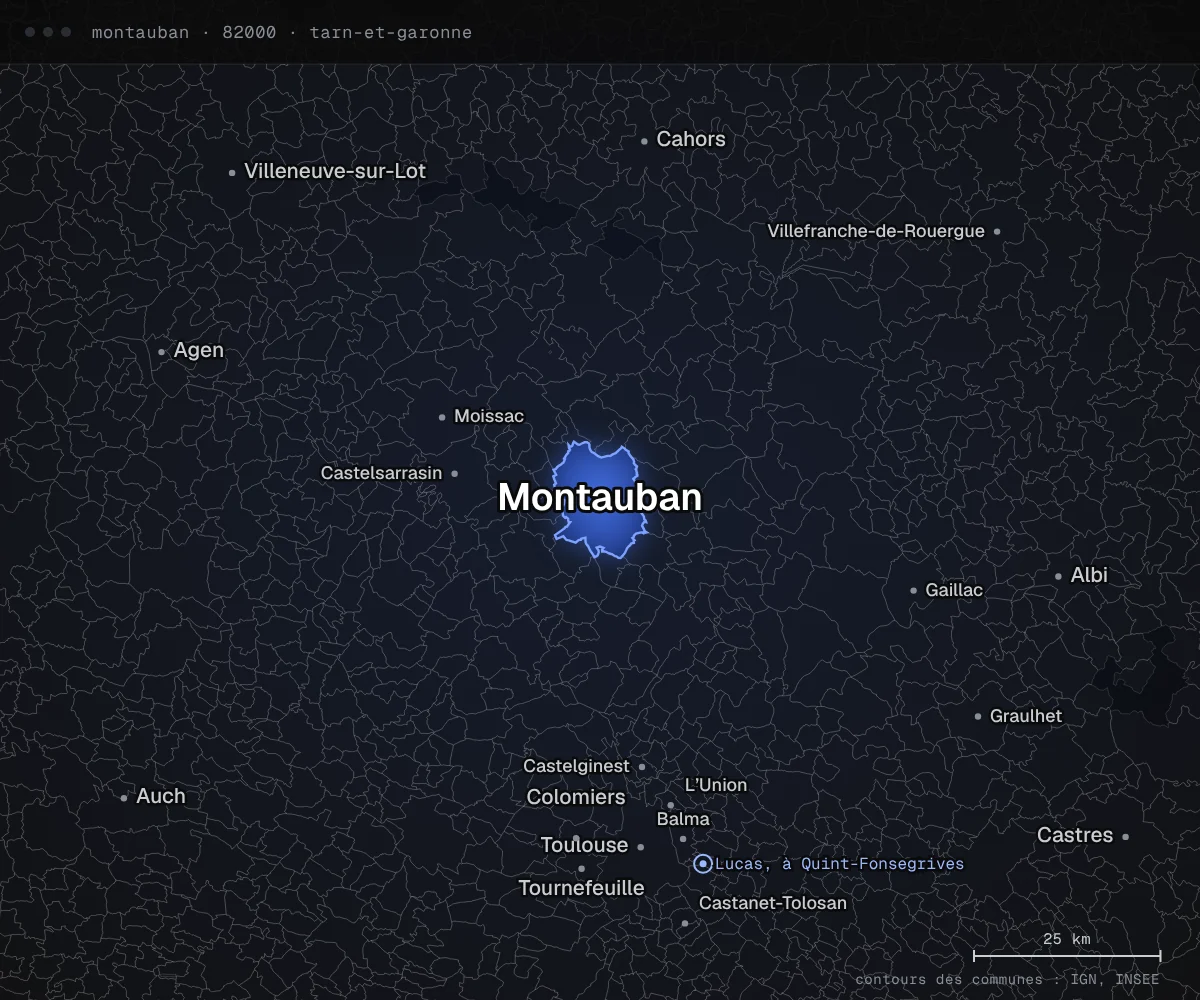 Carte des environs de Montauban, dans le département du Tarn-et-Garonne