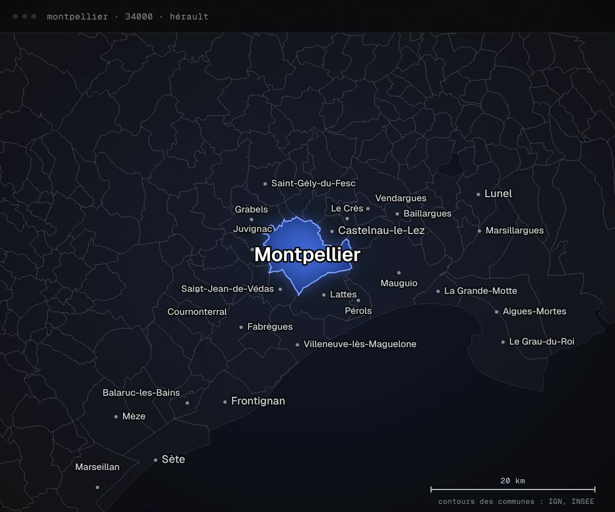 Carte des environs de Montpellier, dans le département de l’Hérault
