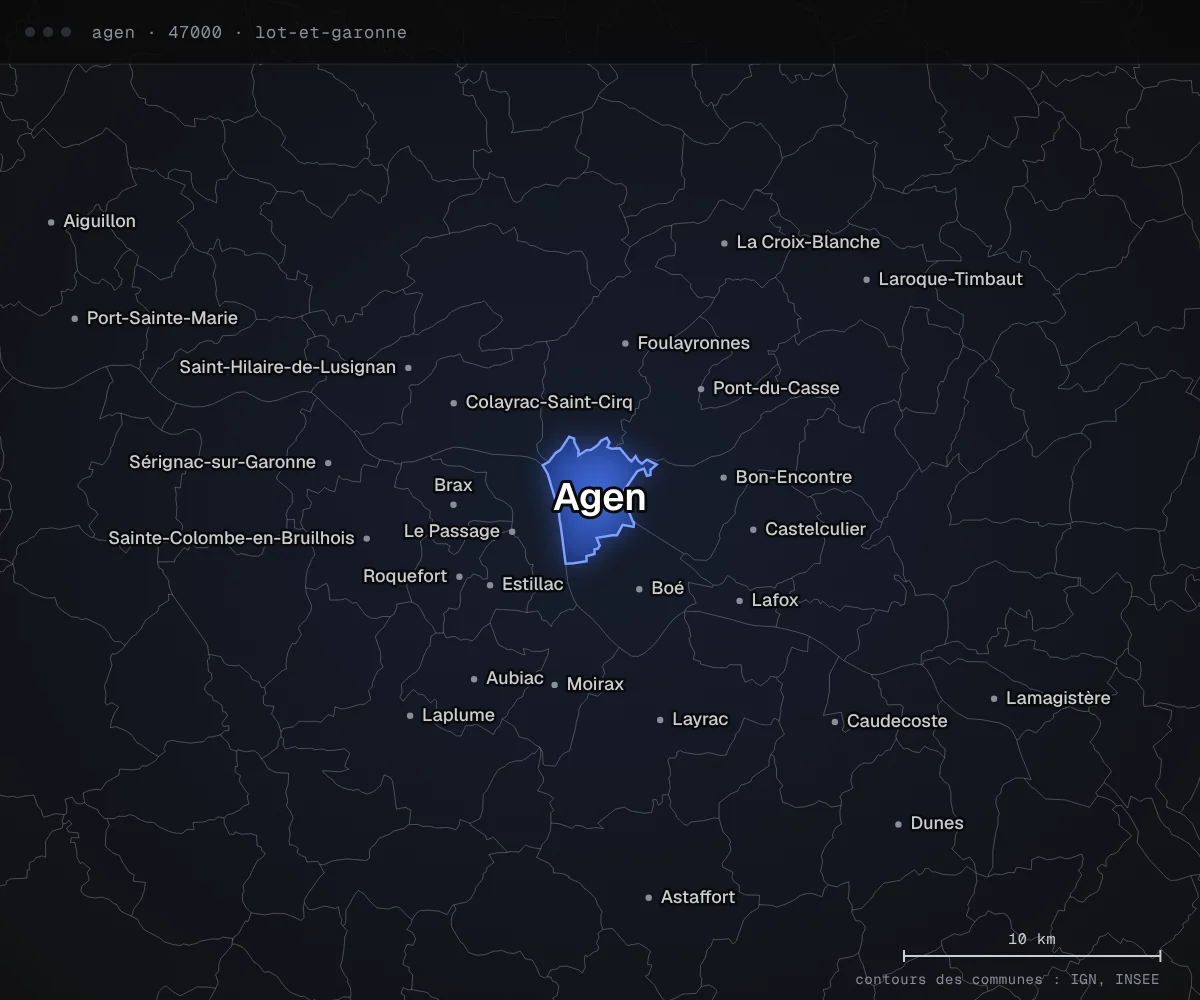 Carte des environs d’Agen, dans le département du Lot-et-Garonne
