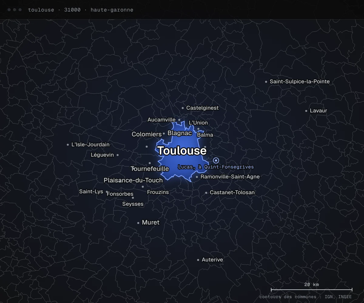 Carte des environs de Toulouse, dans le département de la Haute-Garonne